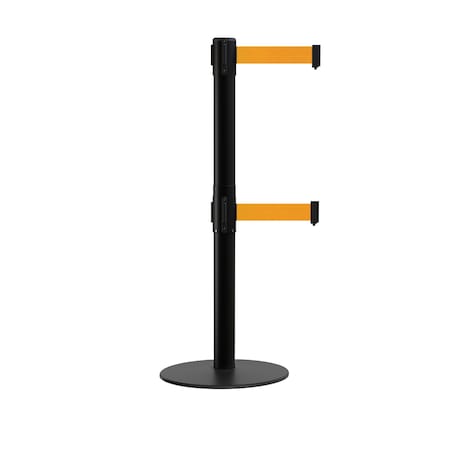 Montour Line Stanchion Dual Belt Barrier Flat Base Black Post 13ft. Fl. Org Belt S400D-BK-FOR-130